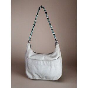 BRIGHTON BARBADOS JEWEL WHITE LEATHER HOBO MULTI POCKET SHOULDERBAG HANDBAG $140